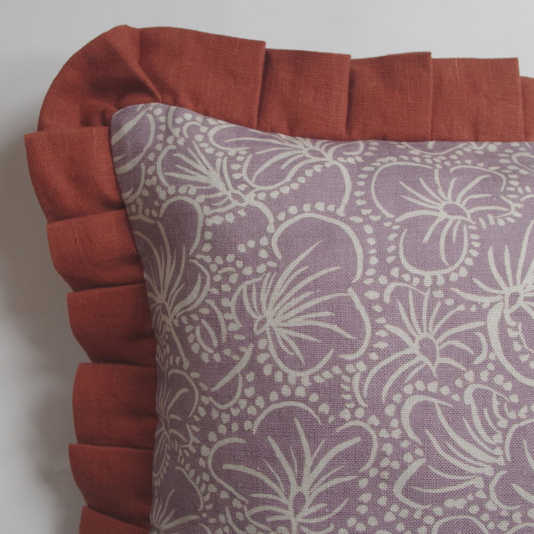 lowri-violas-cushion-cover-lilac-floral-russet-blue-terrocotta-frill-cushion