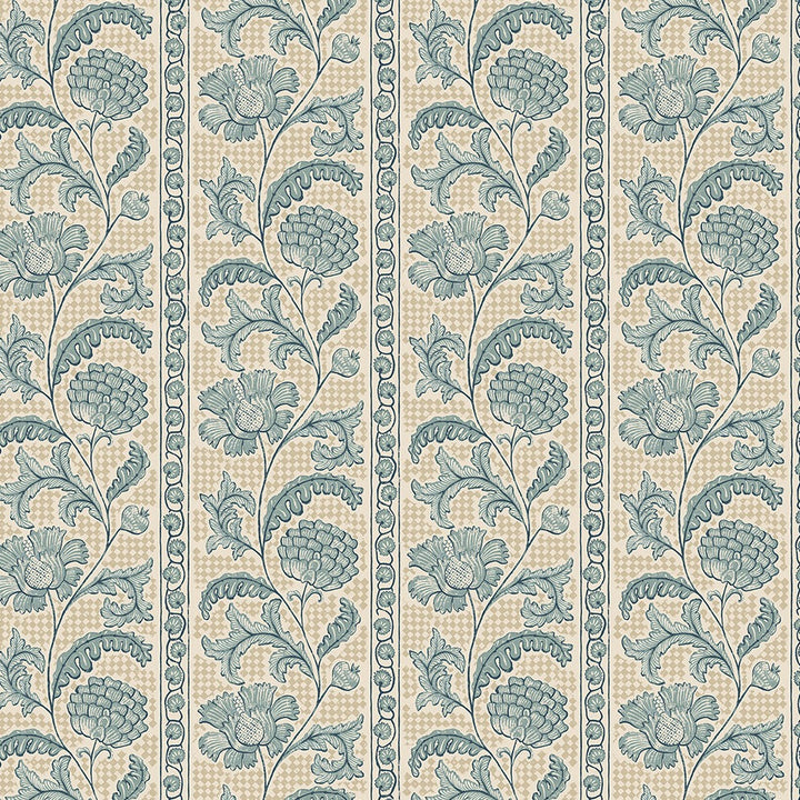 Josephine-Munsey-Wallpaper-Floal-check-stripes-floral-trailing-osney-blue-salt-ridge-blue-pattern-on-beige-diamond-check