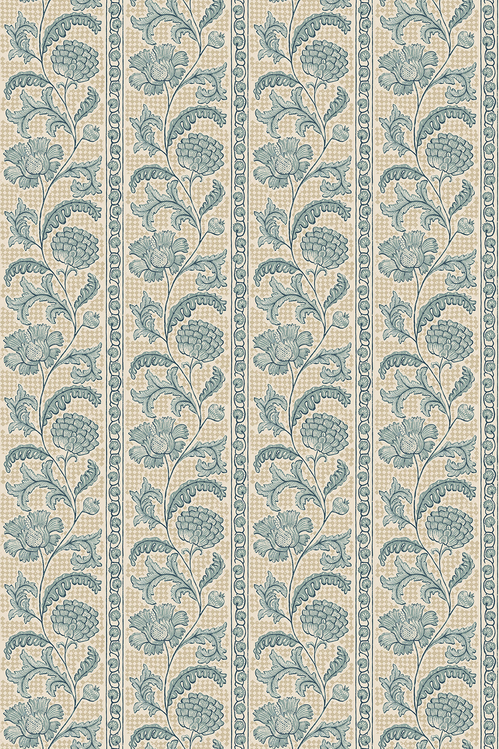 Josephine-Munsey-Wallpaper-Floal-check-stripes-floral-trailing-osney-blue-salt-ridge-blue-pattern-on-beige-diamond-check