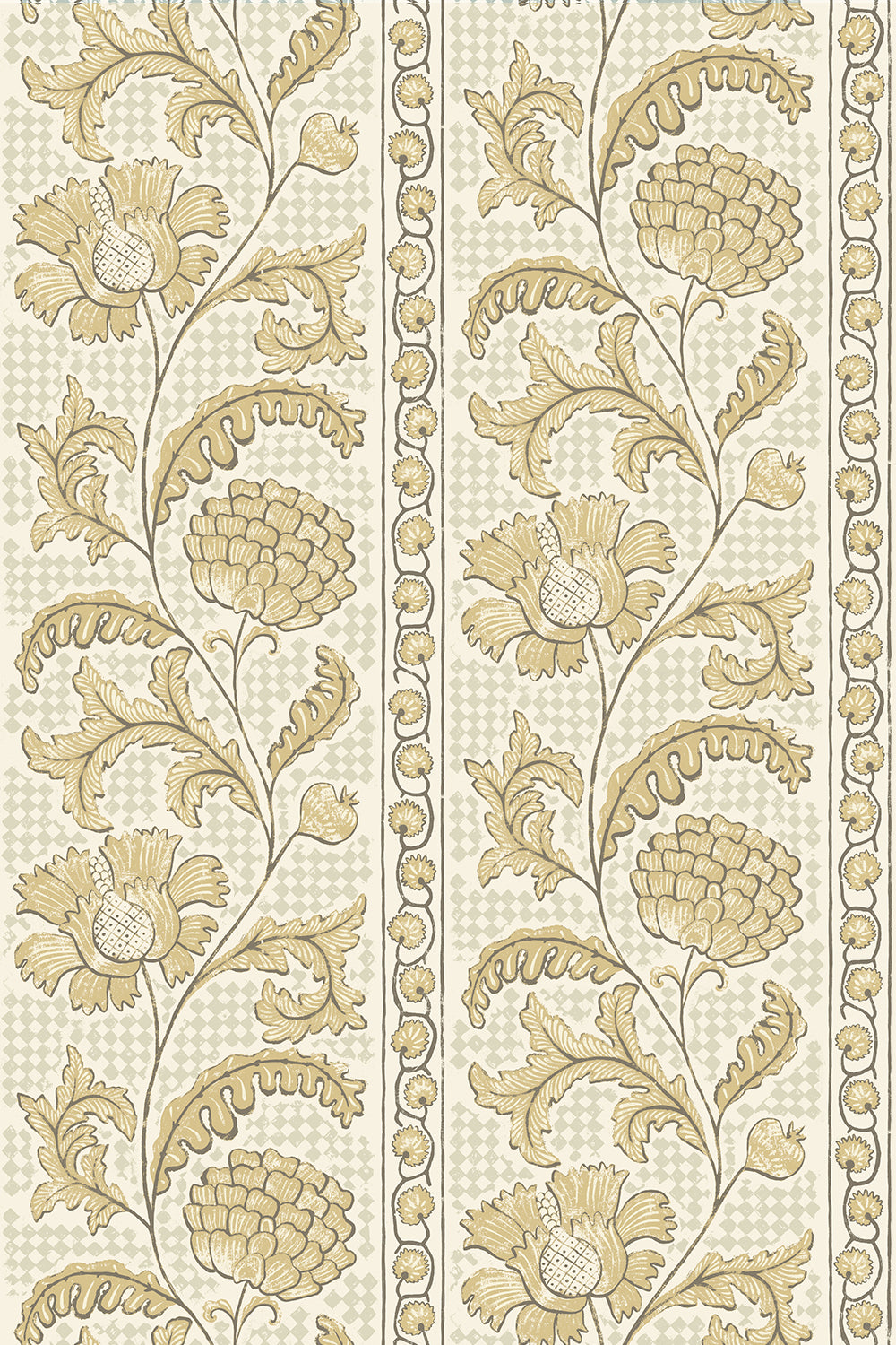 Josephine-Munsey-Floral-Check-Wallpaper-Lemon-and-Salt-Ridge-Floral-trailing-stripes-checkered-background-traditional-print-illustrated-pattern-British-Designer