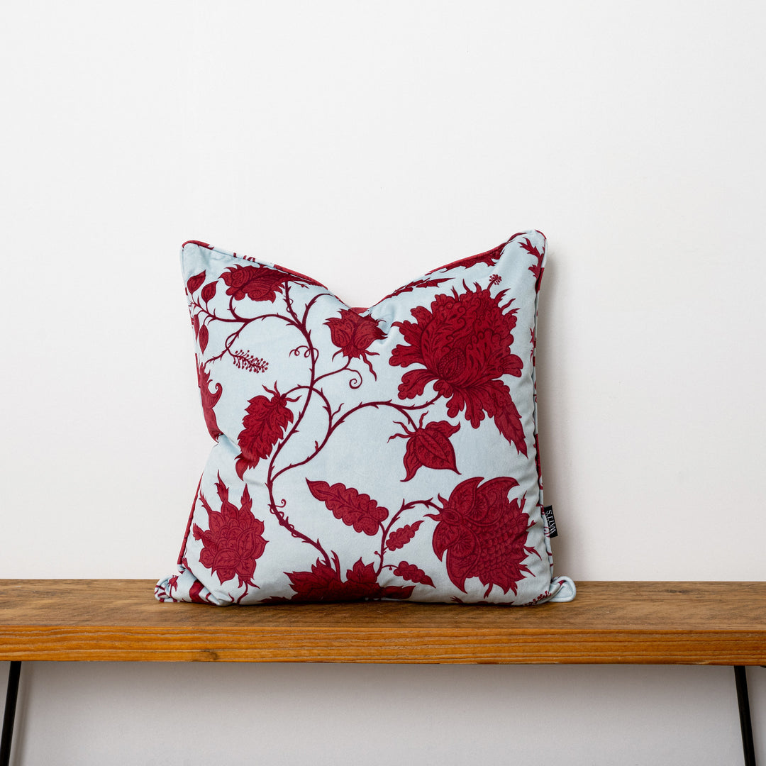 Wear-The-Walls-cushion-Hermosa-sky-garnet-blue-red-vine-floral-print-velvet-pillow-45x45cm-feather-filling-boho-style