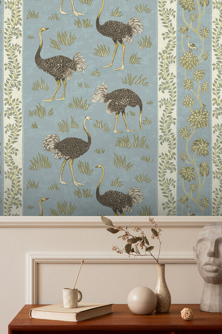 Ostrich Stripe Wallpaper in Cream & Green