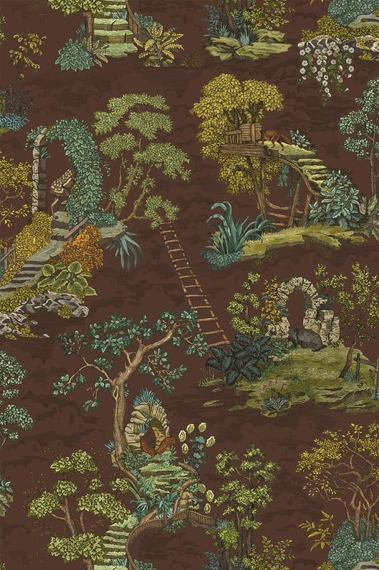 Josephine-Munsey-wallpaper-islet-hoping-toile-stlye- toile-de-joy-classic-traditional-style-pattern-brown-and-olive