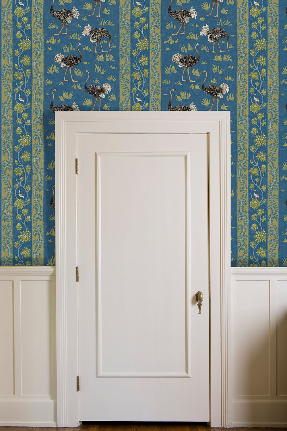 Ostrich Stripe Wallpaper in Cream & Green