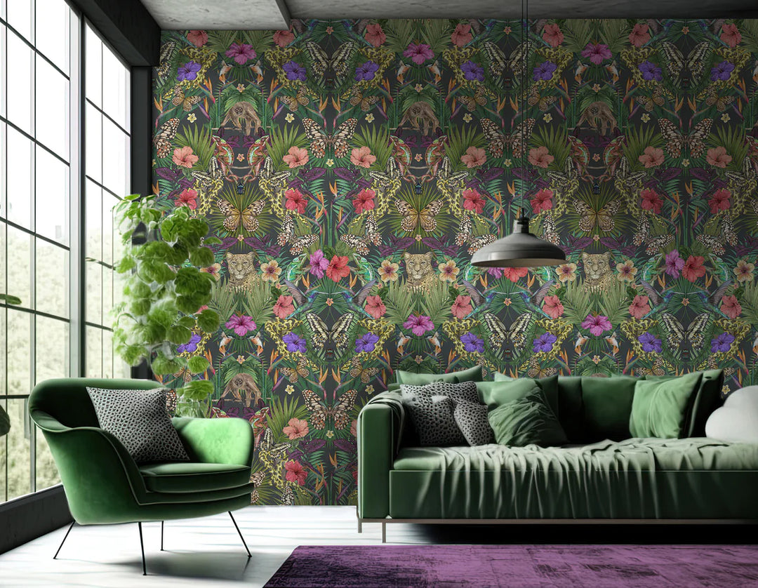 Vivtoria-sanders-designs-exotica-frabric-noir-jungle-print-smooth-velvet-butterflies-tigers-exotic-plants-hand-drawn-pattern