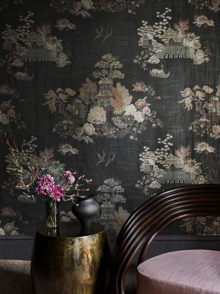 liberty-botanical-atlas-wallpaper-floating-palace-chinoserie-design-linen-backed-wallpaper-neutrals-black-japanese-buildings-trees