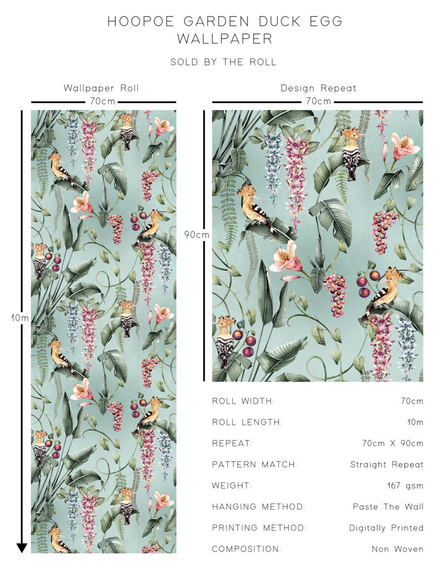 Hoopoe Garden Wallpaper in Duckegg