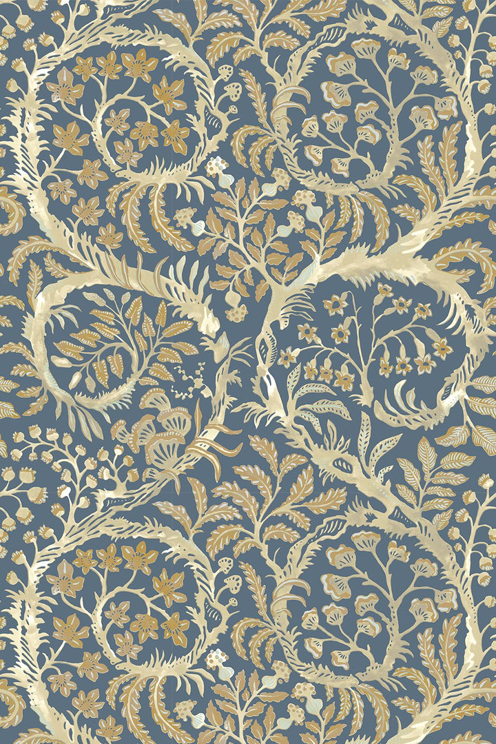 958 × 958px  Josephine-Munsey-wallpaper-butterrow-soft-blue-and-brown-traditional-trailing-botanical-print-folliage-shell-shapes