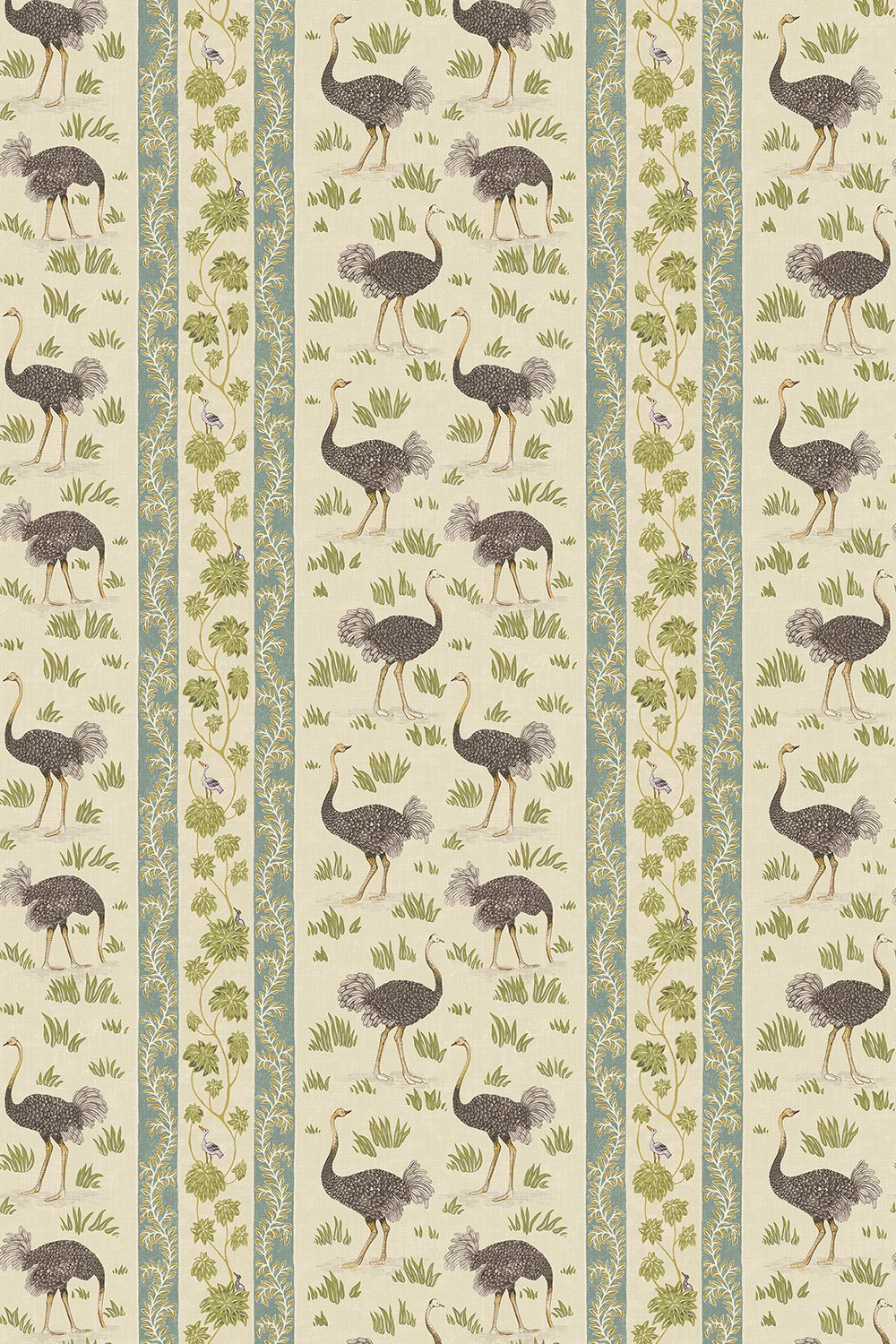 Ostrich Stripe Wallpaper in Khaki and Green