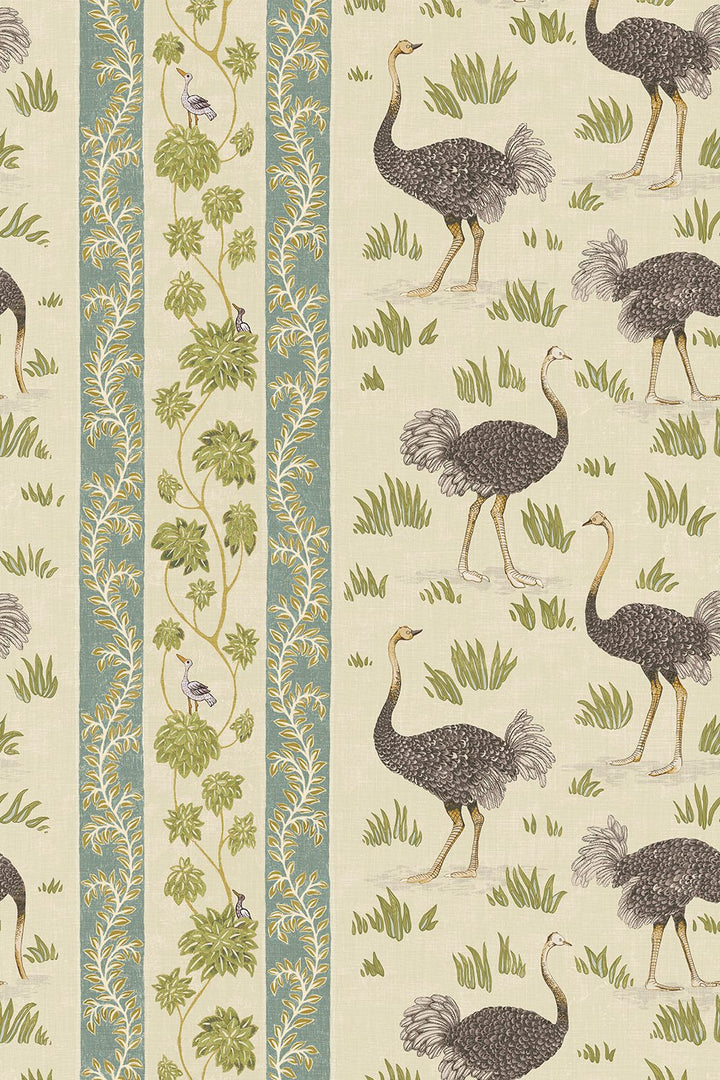 Ostrich Stripe Wallpaper in Khaki and Green