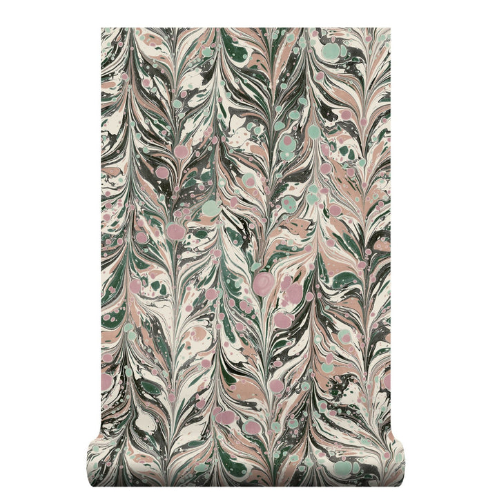 Wildmore-wallpaper-Obliquus-off-white-marble-hand-made-technique-marble-design-cream-pinks-greens-classical-decor