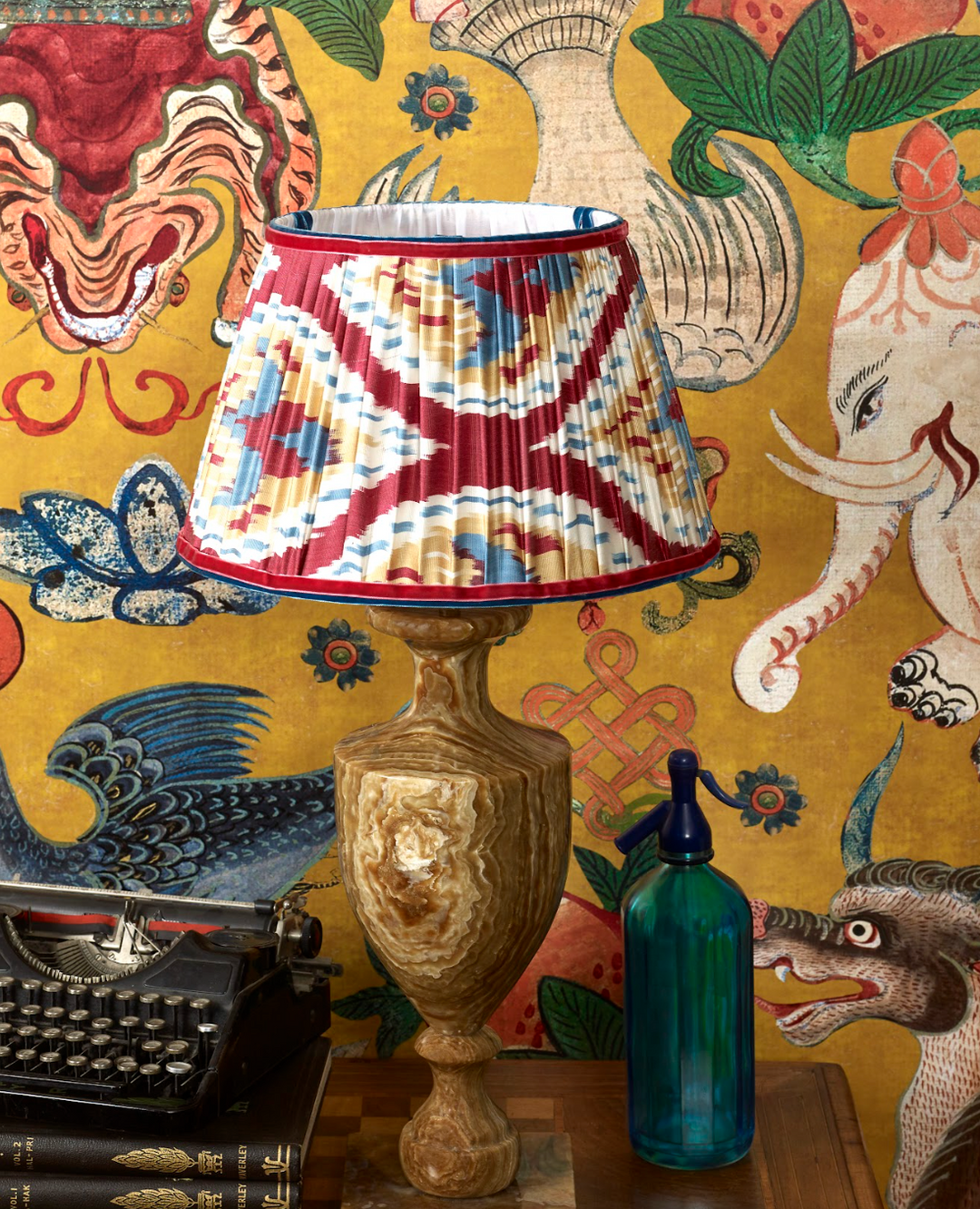 40cm-true-silk-tapered-ikat-lamp-shade-red-blue-yellow-maximalist-home-decor-interior