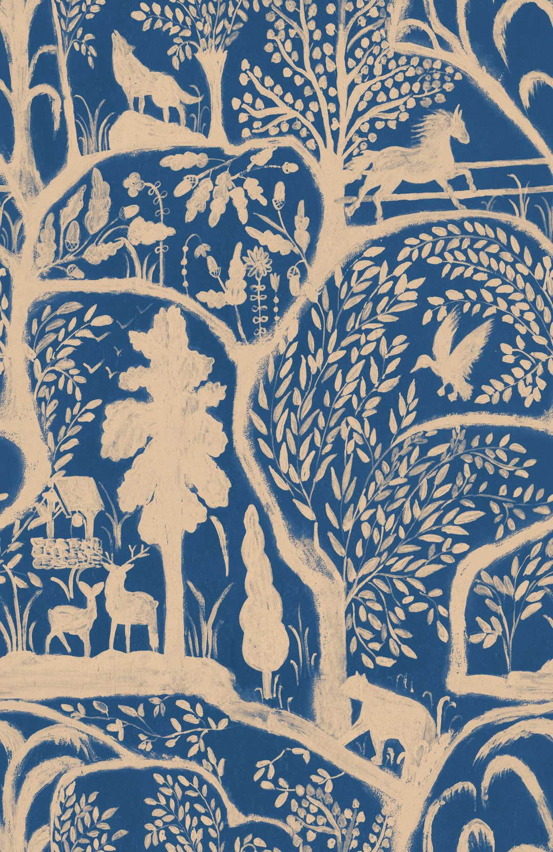 the-enchanted-woodland-twilight-wallpaper-minnie-kemp-mindthegap-collaboration-transylvanian-woodland-landscape-blue-beige