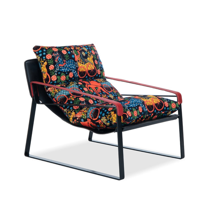 mind-the-gap-Dunhill-chair-fasnacht-anthracite-velvet-and-rosso-matte-leather-armchair0filk-inspired-printed-velvet-reclining-70's-inspired-chair-paded-cushion-armchair-folk-couture- FR00153-FB00097