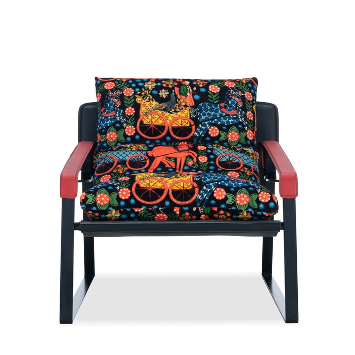 mind-the-gap-Dunhill-chair-fasnacht-anthracite-velvet-and-rosso-matte-leather-armchair0filk-inspired-printed-velvet-reclining-70's-inspired-chair-paded-cushion-armchair-folk-couture- FR00153-FB00097