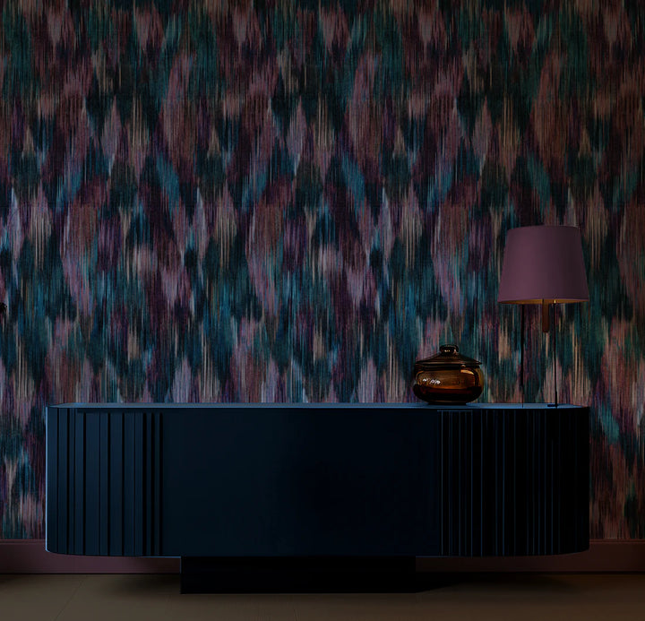 Victoria-Sanders-Spectre-Ikat-geometric-Wallpaper-Jaded-berry-deep-burg-teals-purples