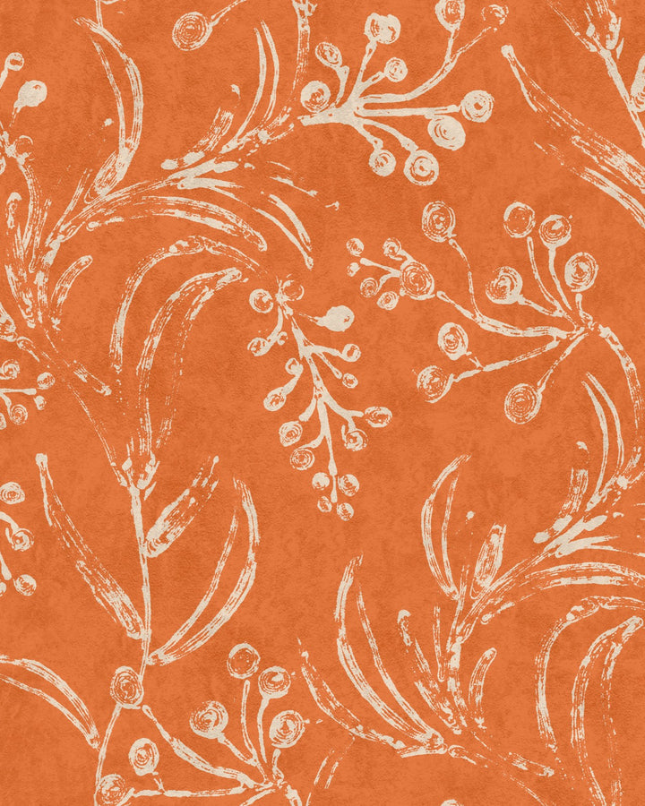 minnie-kemp-mindthegap-collaboration-orange-taupe-wallflower-block-print-floral-wallpaper-design-folk