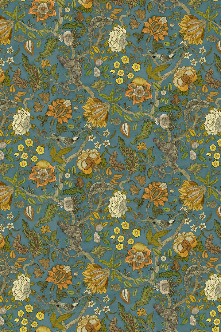 Josephine-munsey-wallpapers-interiors-chameleon-trail-floral-green-teal-orange-wallpaper