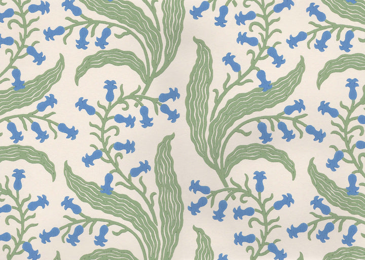 Ellen-merchant-bluebells-wallpaper-chalk-base-colour-paper-blue-green-flowers-block-printed-british-designer