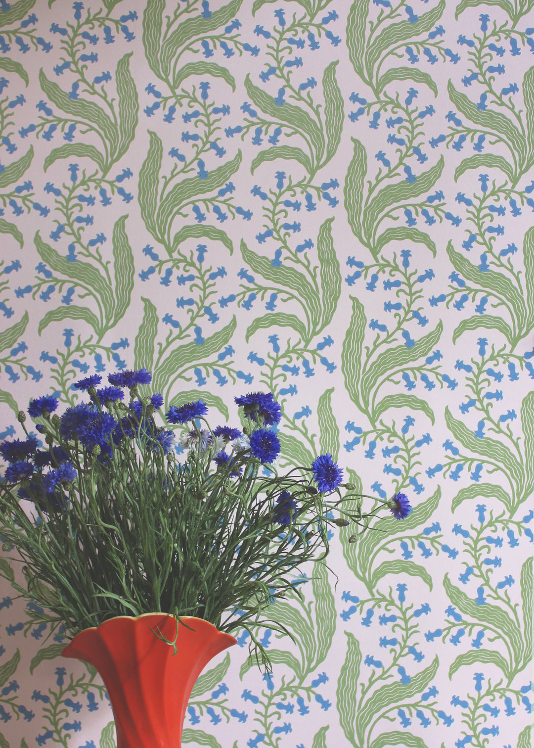 Ellen-merchant-bluebells-wallpaper-macaron-pink-paper-blue-green-flowers-block-printed-british-designer