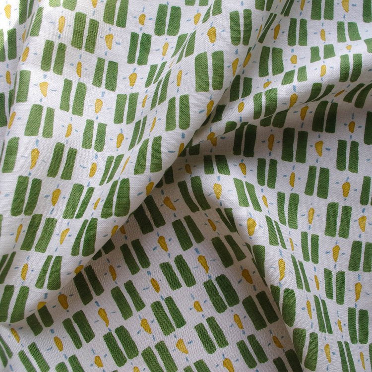 Lowri-textiles-little-check-box-print-check-moss-green-yellow-pops-white-background-linen-cotton-british-print-designer-uk-organic-cotton-welsh-blanket-inspo-Jo-Faulkner