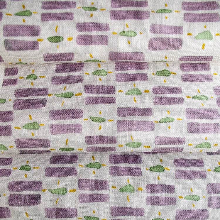 Lowri-textiles-little-check-box-print-check-lilac-muted-green-yellow-pops-white-background-linen-cotton-british-print-designer-uk-organic-cotton-welsh-blanket-inspo-Jo-Faulkner