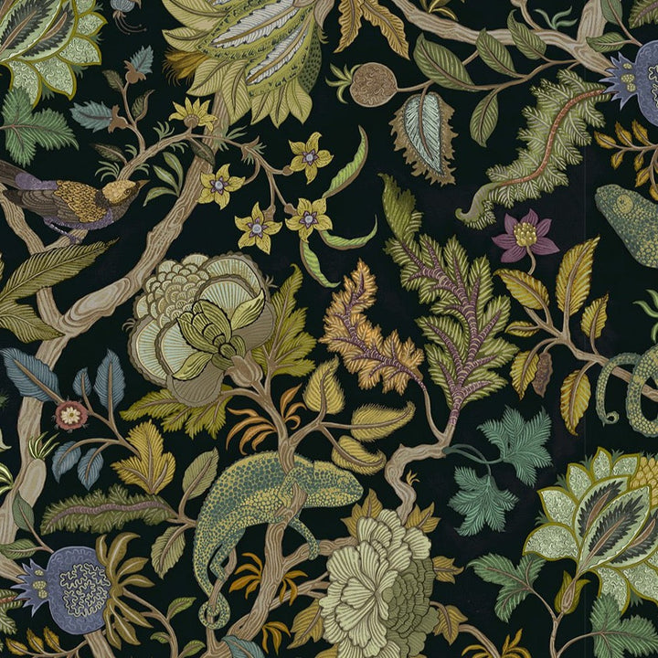 Josephine-munsey-wallpapers-interiors-chameleon-trail-floral-black-green-wallpaper