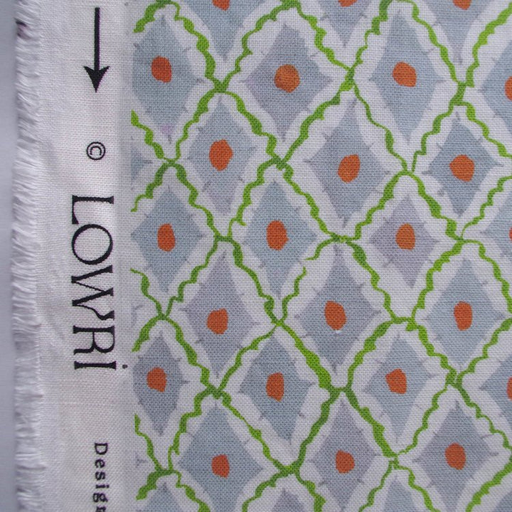 Lowri-textiles-fabric-diamonds-harlequin-pattern-red-blue-green-ditsy-sweet-repeat-block-printed-cotton-linen-british-made-printed-jo-faulkner