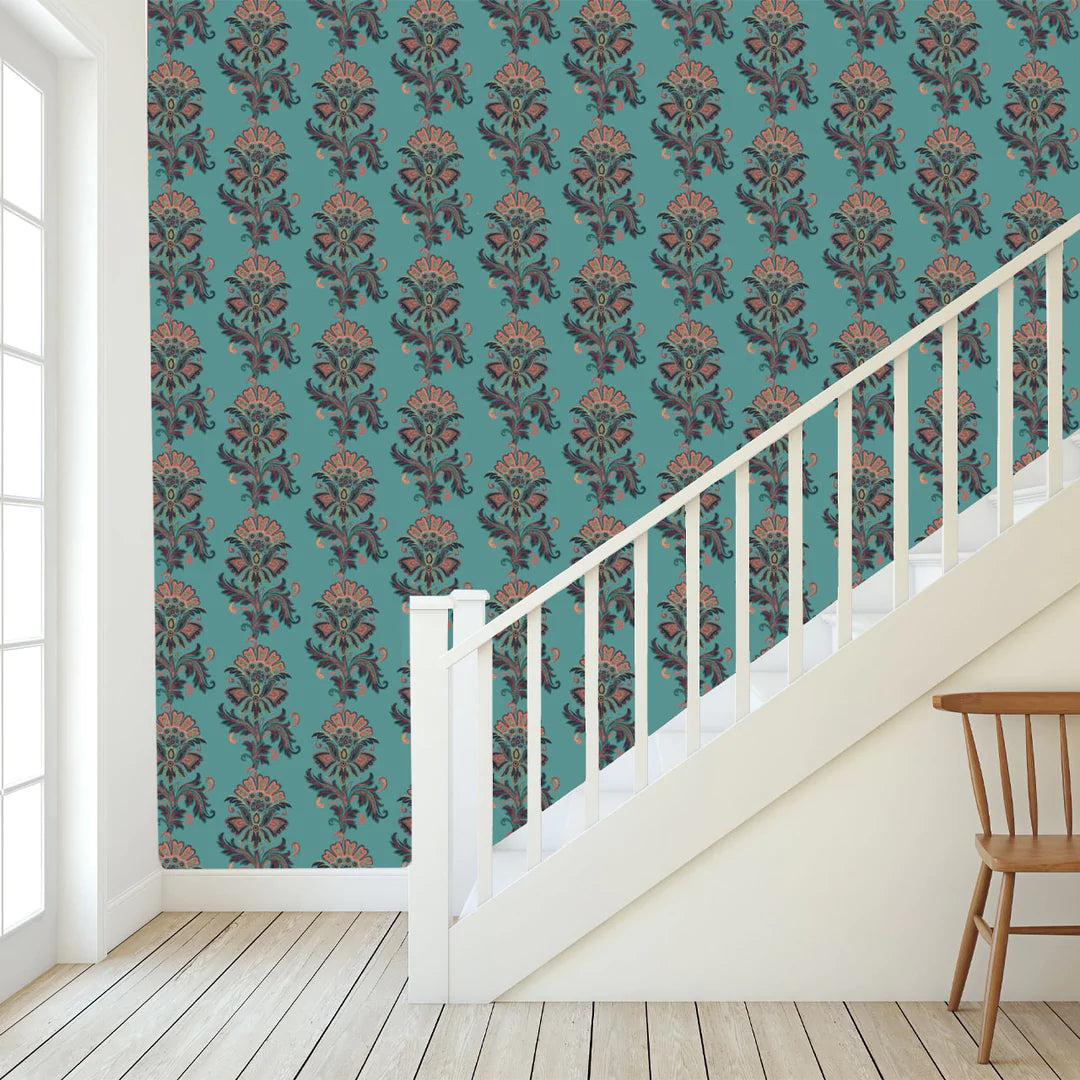 Tatie-lou-wallpaper-large-floral-fan-bold-printed-repeated-hand-drawn-maya-blue