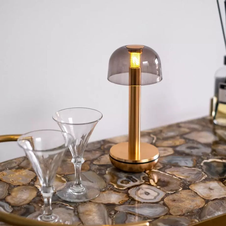 Humble-two-cordless-rechargeable-table-lamp-domed-smoked-glass-shade-Gold-aluminium