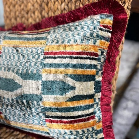 Patchwork Velvet Fringed Cushion