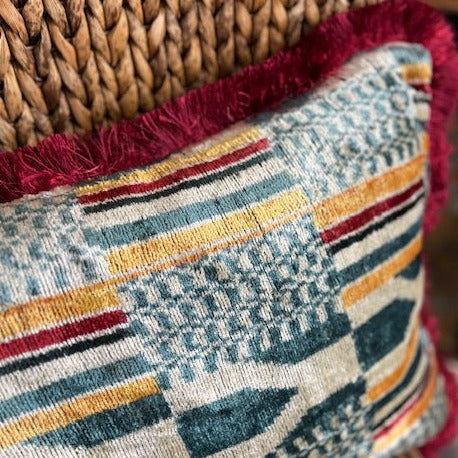 Patchwork Velvet Fringed Cushion