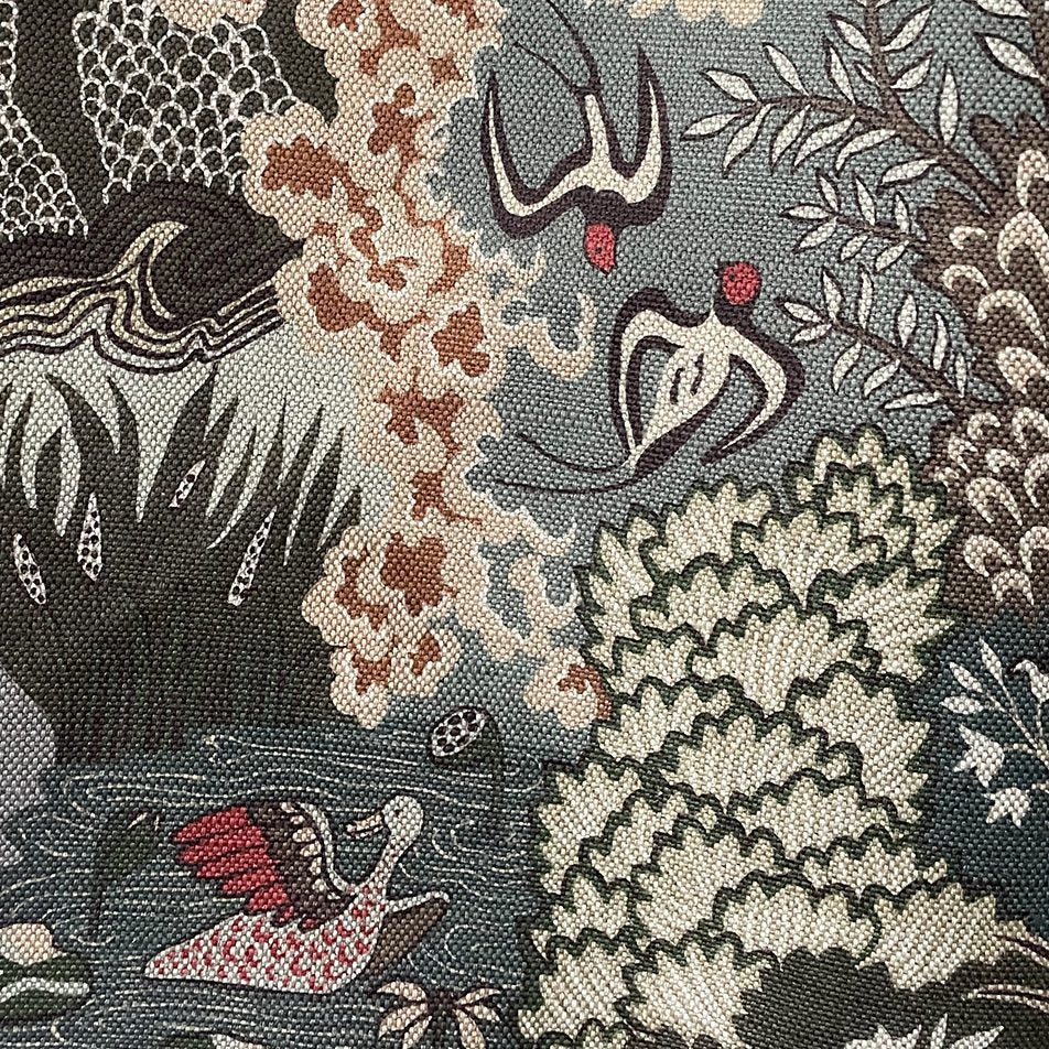 Josephine-Munsey-Whimsical-Clumps-201901-multi-Linen-union-woodland-print-forest-colours-animals-trees-birds-textiles-fabrics-upholstry-British-cotton-linen