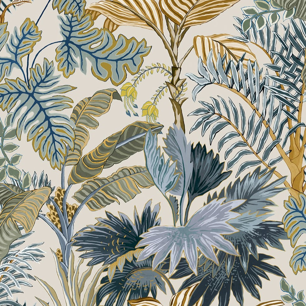 Palm Grove wallpaper ecru & blue Josephine Munsey | The Design Yard