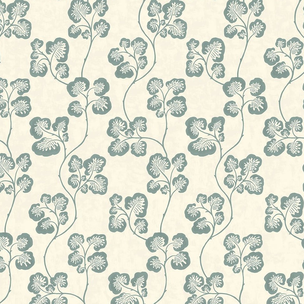 Josephine-Munsey-Cabbage-check-wallpeper-check-repeat-climbing-leaf-pattern-retro-cottage-pattern-Blue-and-clarke-white-