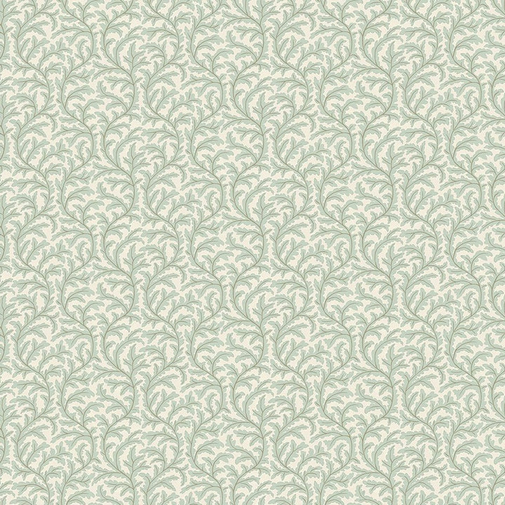 Josephine-munsey-wallpaper-Frond-ogee-oak-leaf-pattern-trailing-repeat-wallpaper-natural-print-hand-painted-cottage-country-pattern-Radmoore-Blue-Clarke-White