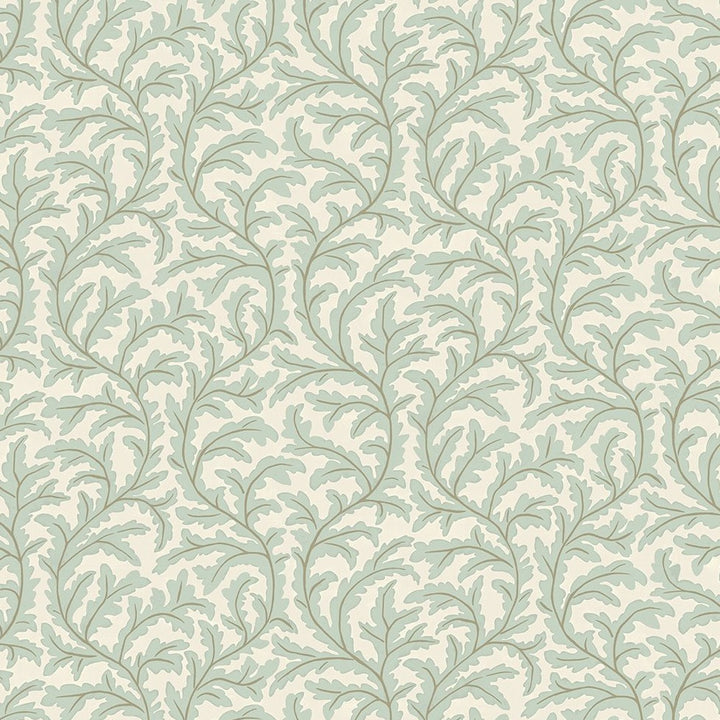 Josephine-munsey-wallpaper-Frond-ogee-oak-leaf-pattern-trailing-repeat-wallpaper-natural-print-hand-painted-cottage-country-pattern-Radmoore-Blue-Clarke-White