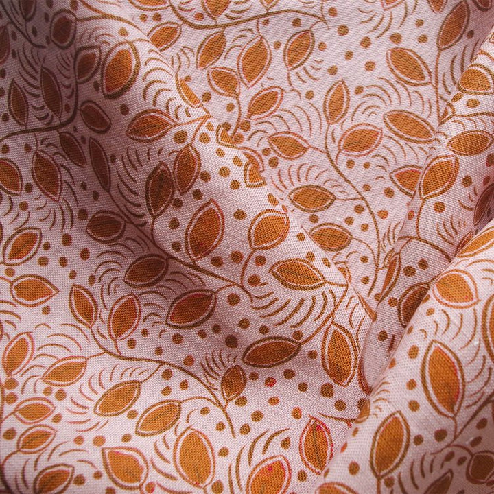 Lowri-textiles-little-leaves-rust-linen-trailing-leaves-leaf-floral-ditsy-print-pink-terracotta-vine-british-textile-upholstry-pattern