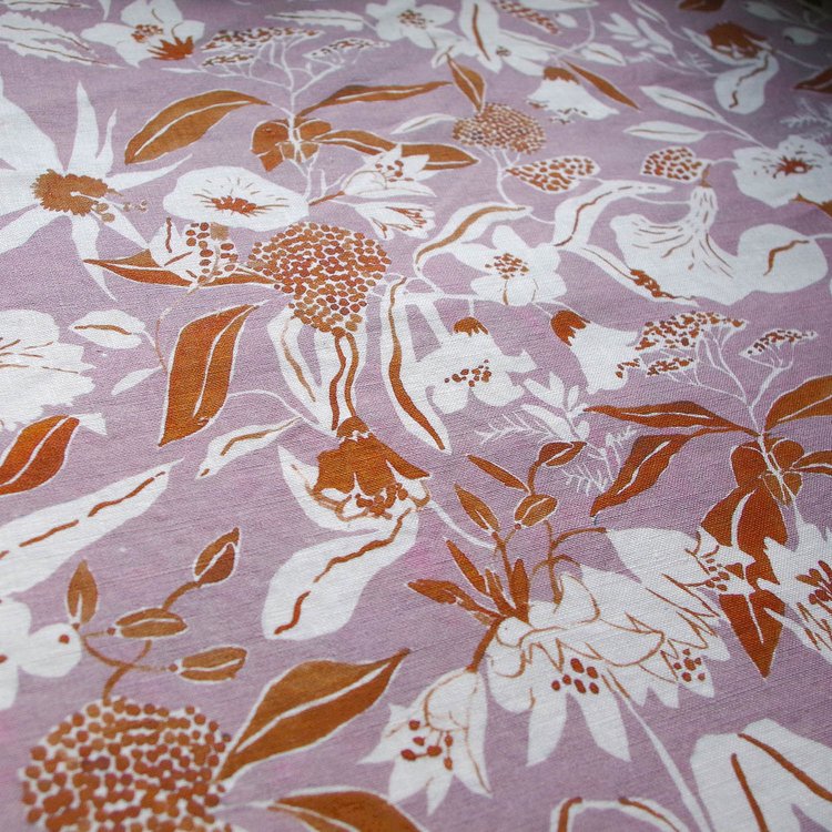 Lowri-textiles-night-garden-lavender-fabric-pink-rust-trailing-floral-flower-pattern-fabric-linen-cotton-jo-Faulkner-terracotta-pink-white-eleganti