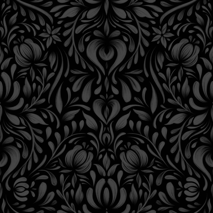 North-and-nether-folklore-collection-bud-wallpaper-black-on-black-floral-damask-bird-repeat-french-style-damatic-tonal-dark