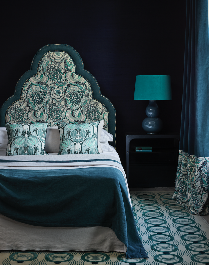 liberty-fabrics-interiors-bedroom-headboard-cushions-curtains-bedspread-tall-patterned-headboard