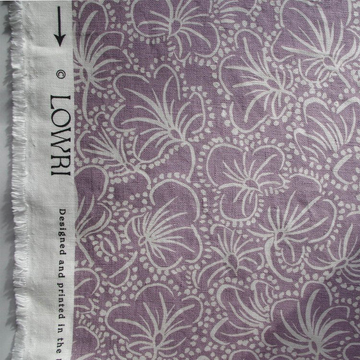 Lowri-textiles-linen-cotton-violas-lilac-abstract-floral-pattern-print-delicate-small-flowers-white-lilac-printed-fabric