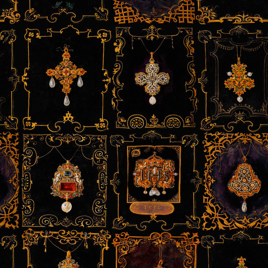 mind-the-gap-anna's-jewelry-wallpaper-renascimento-collection-antique-jewellery-opulent-anna-of-bavria-inspiration-maximalist-statement-interior