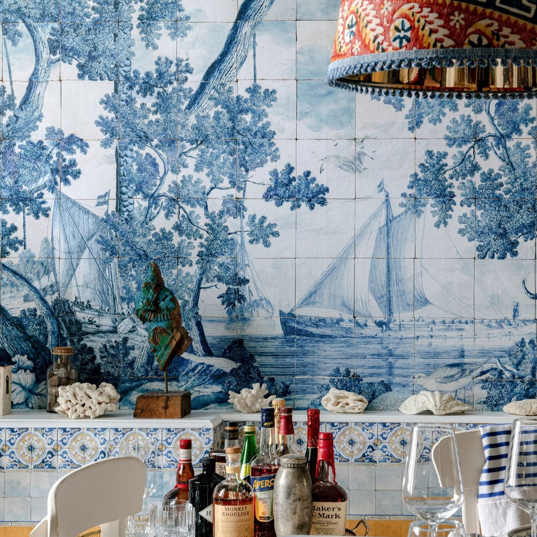 mind-the-gap-azure-blue-white-yellow-mural-wallpaper-sundance-villa-collection-greek-holiday-handmade-ancient-mediterranean-tiles-coastal-view-seaside-bright-blue-maximalist-statement-interior