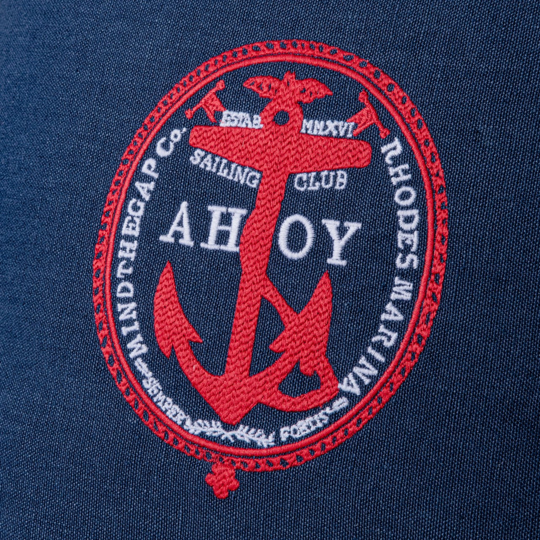 Ahoy!-LC40103-mind-the-gap-navy-nautical-cushion-linen-embroidered-anchor-crest-white-rope-trim-50x50cm