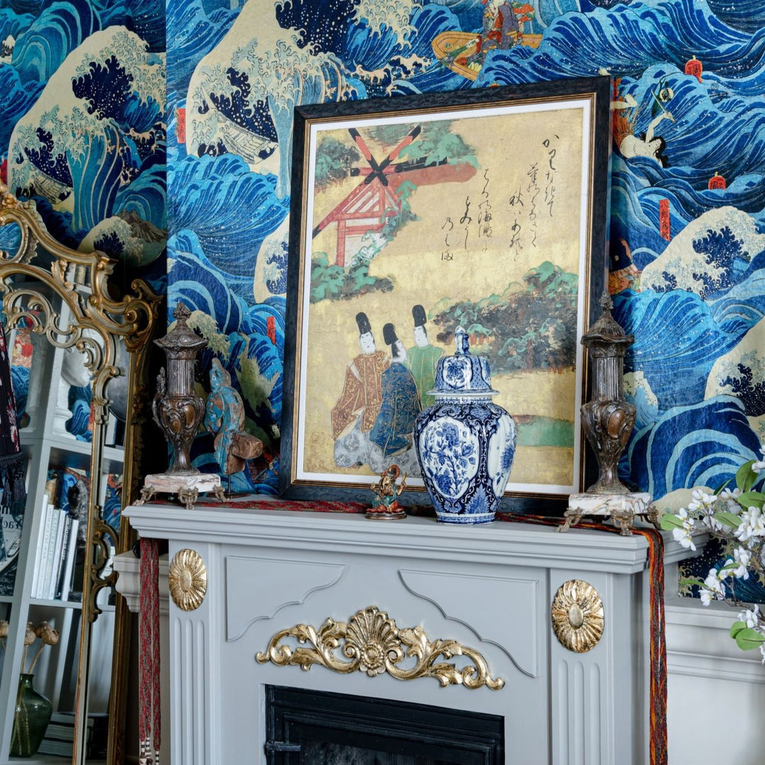 mind-the-gap-the-fomer-emperor-wallpaper-the-curators-cabinet-collection-metallic-edition-japanese-wood-block-vibrant-bright-wooden-boats-storm-maximalist-statement-interior