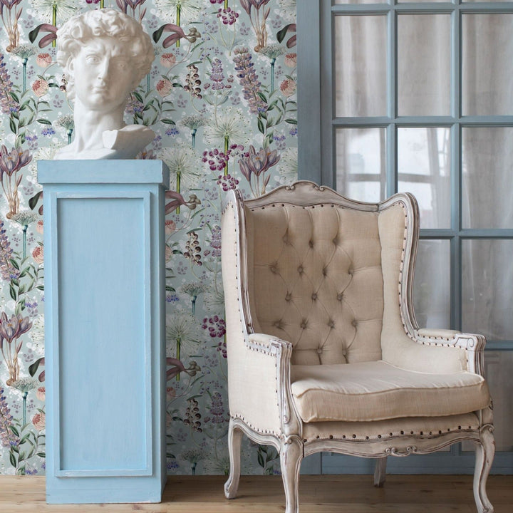 mind-the-gap-garden-of-eden-wallpaper-florilegium-collection-vibrant-florals-and-paint-splatters-maximalist-statement-interior-aquamarine