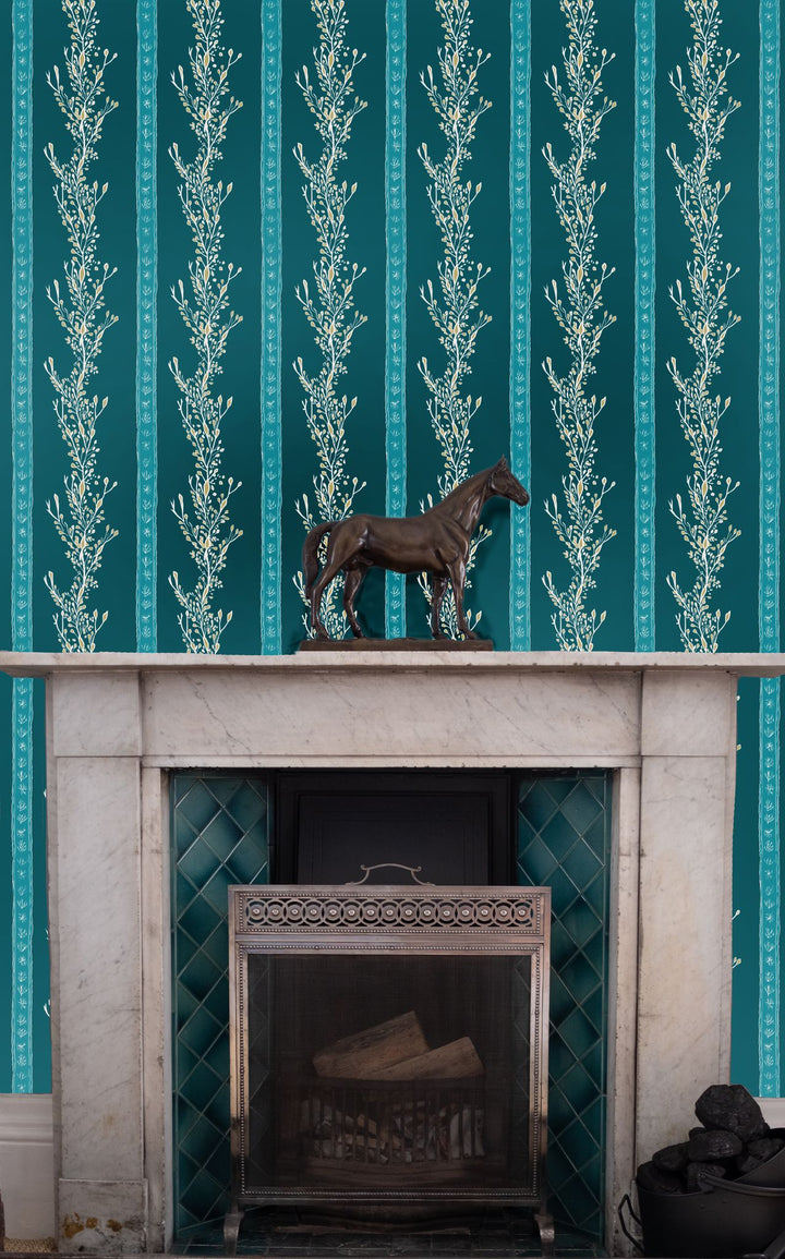 annika-reed-studio-gatty-seaweed-kelp-stripe-wallpaper-deep-sea-blue-british-designer-british-made-fire-place