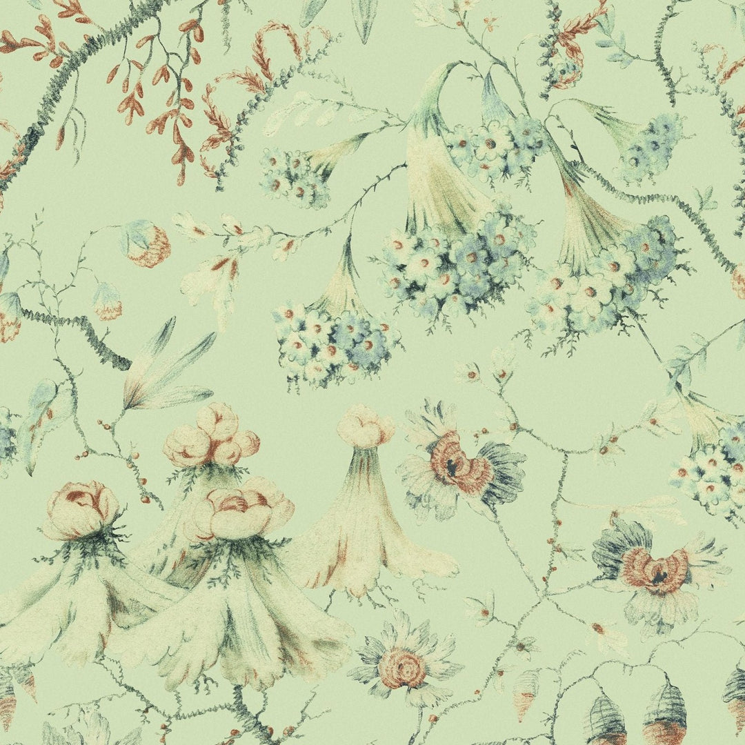 mind-the-gap-chintz-floral-delicate-floral-wallpaper-taupe-blue-pink-grandma's-tapestry-bluewash-wallpaper-transylvanian-roots-complementary-collection-floral-maximalist-statement-interior