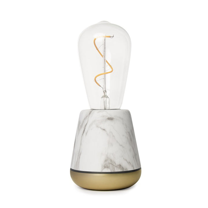 humble one table light white marble light bulb